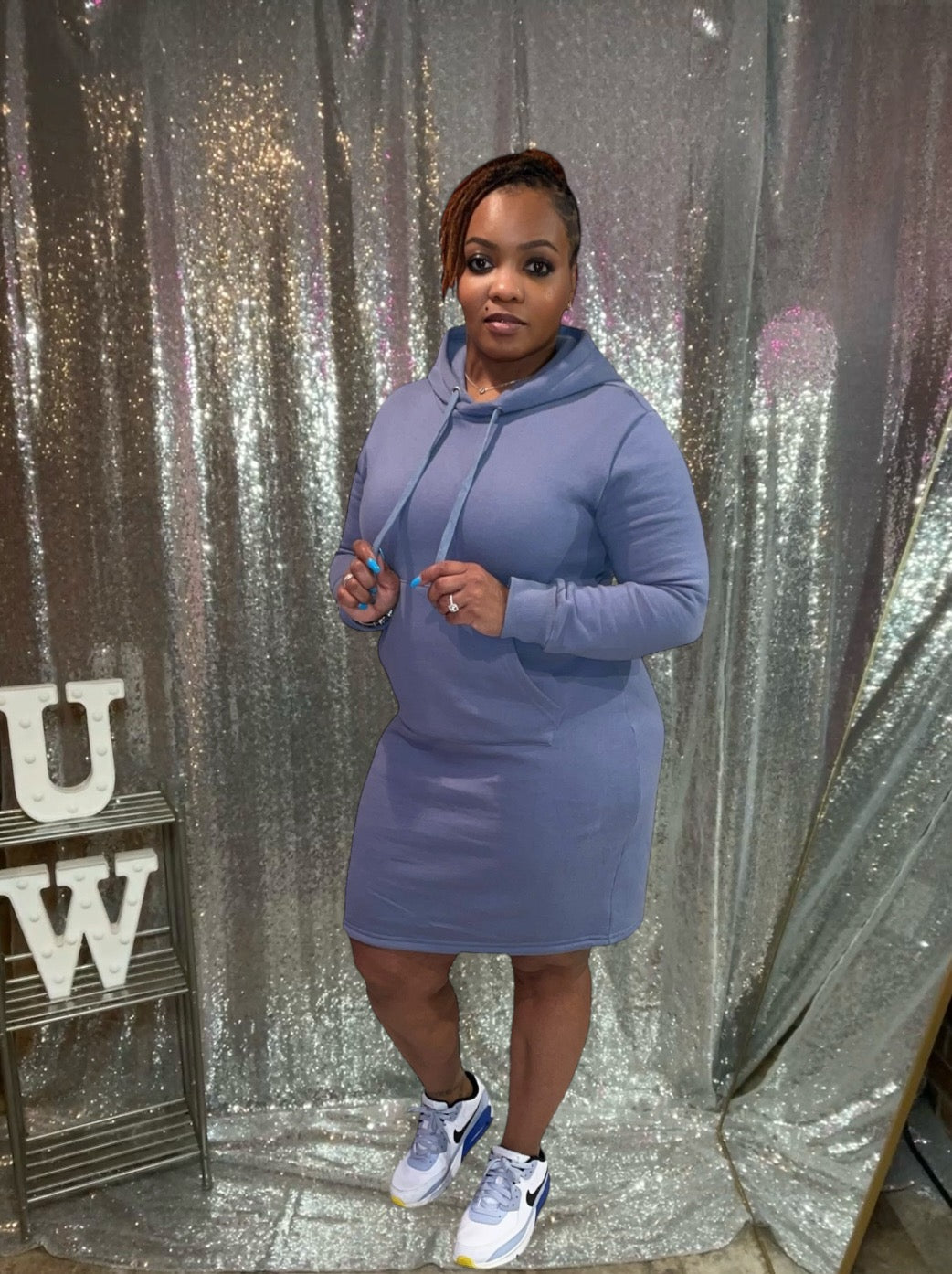 FLEECE HOODIE DRESS (DUSTY BLUE)