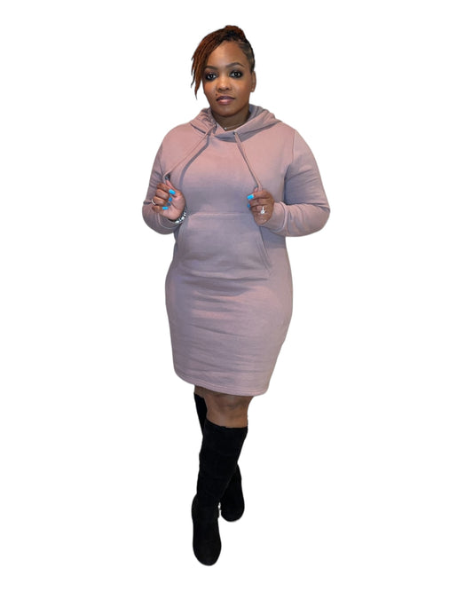 FLEECE HOODIE DRESS (MOCHA)