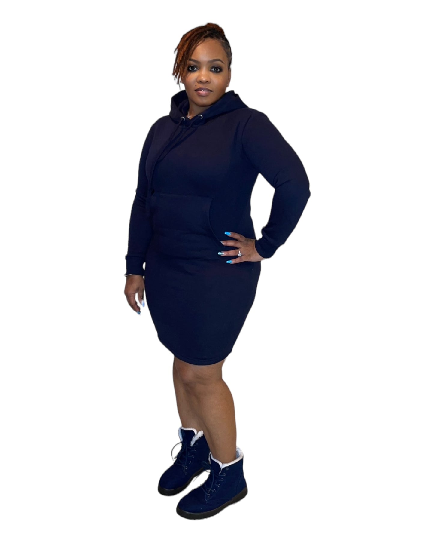 FLEECE HOODIE DRESS (NAVY)