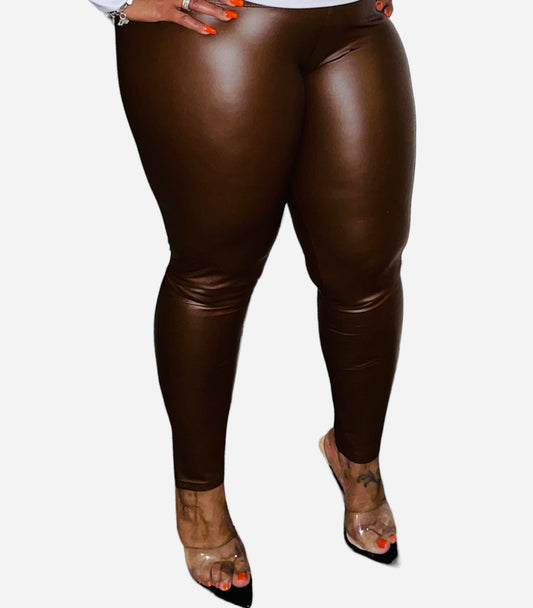 FAUX LEATHER LEGGINGS (BROWN)