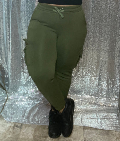 FLEECE CARGO JOGGERS (OLIVE)