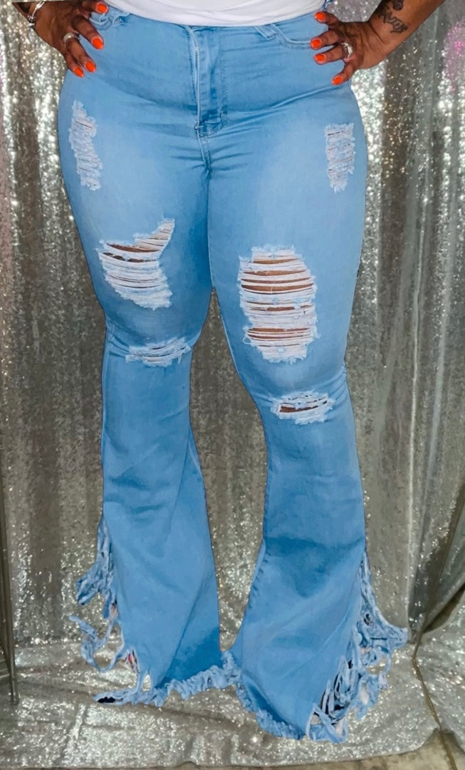 SHREDDED BELLS (LIGHT DENIM)